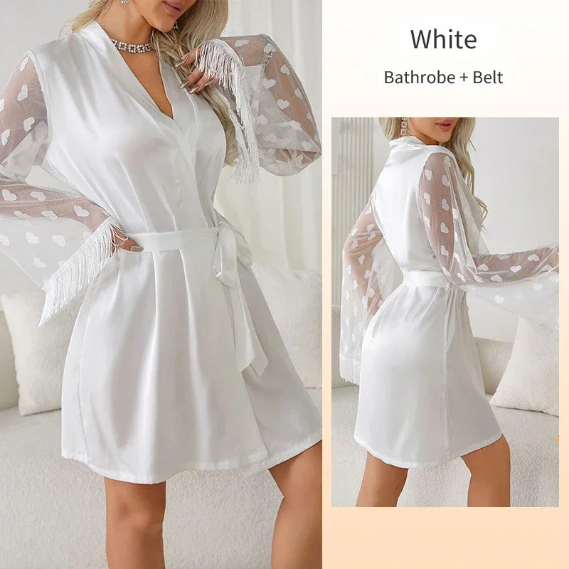 Women Pajamas Robes Sleepwear Nightgowns Knee-length Nightdress Lace Comfortable Casual Pure Color Imitation Ice Silk Nightdress
