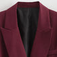 Vintage Women's Burgundy Blazers Elegant Lapel Double Breasted Pocket Full Sleeve Suit Jacket 2024 Autumn Lady Office Outwear