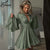 Oymimi Fashion Green Satin Women's Dress Elegant Deep V-Neck Long Sleeve Dresses Autumn High Waist Pleated Mini Dresses Female