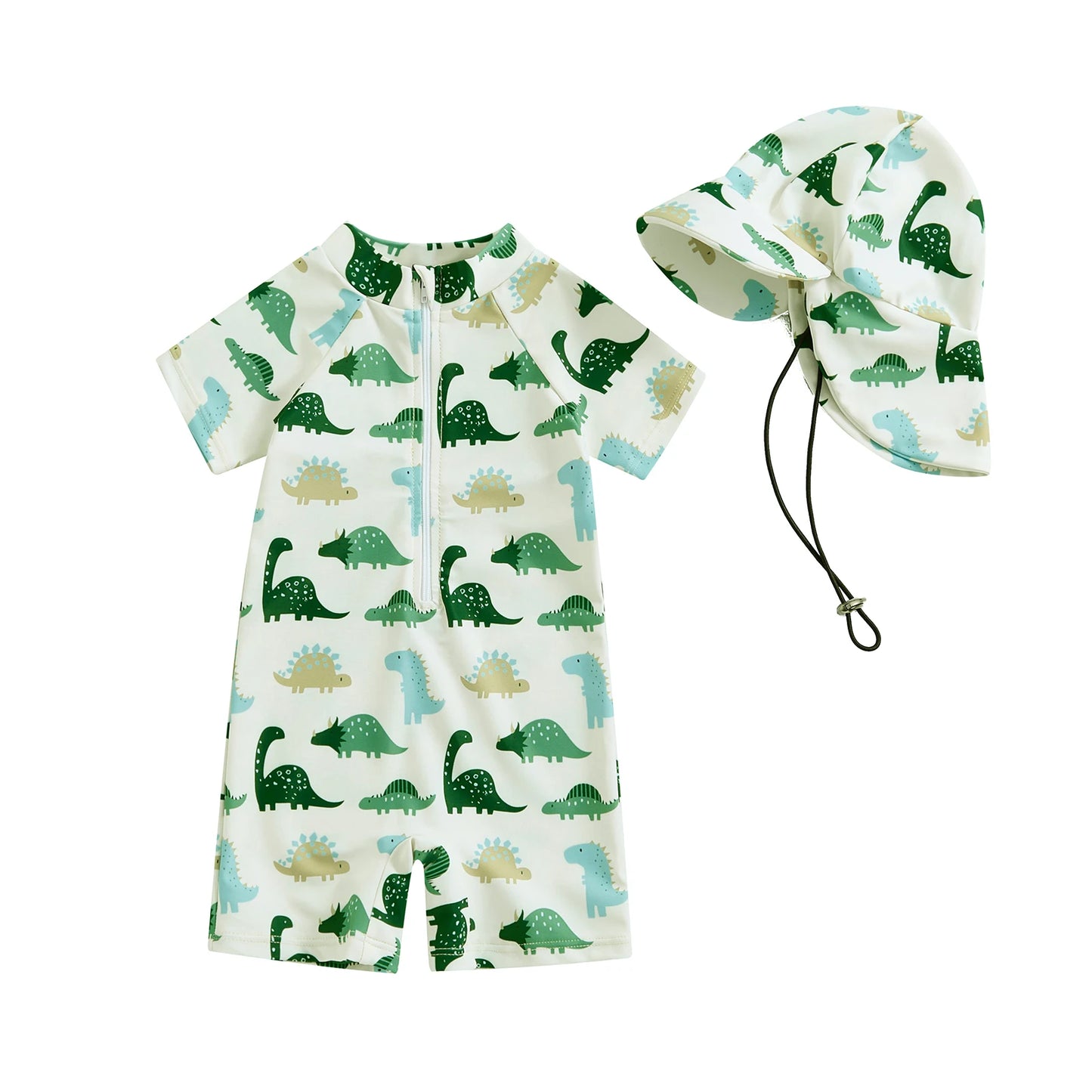 Tregren 0-3Y Infant Toddler Kid Baby Boy Swimsuit Dinosaur Shell Print Zipper Swimwear + Hat Summer Beachwear Bathing Suit