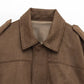 Fashion Brown Suede Bomber Jacket Women Elegant Zipper Lapel Long Sleeve Short Coats Female Vintage Street Chic Lady Outerwear