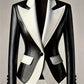 Fashion Women Faux Leather PU Blazer Jacket Turn Down Collar Slim High Waist Office Lady Patchwork Luxury Female Tailored Coat