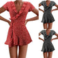 Summer Women’s Floal A-Line Dress Sweet Elegant Floral Ruffles V-neck Bandage Short Dress for Lady Chic Flowers Mini Dress