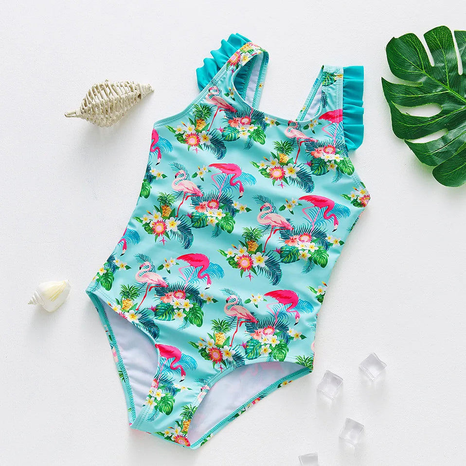 One Piece Girl Swimsuits 2 3 4 5 6 Year Baby Printed Swimwear Summer Beach Bathing Bikini Clothes Kids Bow Seaside Swimming Wear