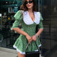 Clacive Summer Slim Print Women'S Dress 2023 Bodycon Doll Collar Short Sleeve Mini Dresses Elegant Lace Patchwork Female Dress