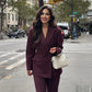 Vintage Women's Burgundy Blazers Elegant Lapel Double Breasted Pocket Full Sleeve Suit Jacket 2024 Autumn Lady Office Outwear