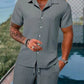 Spring and summer Europe and the United States new men's striped jacquard beach suit loose shorts shirt