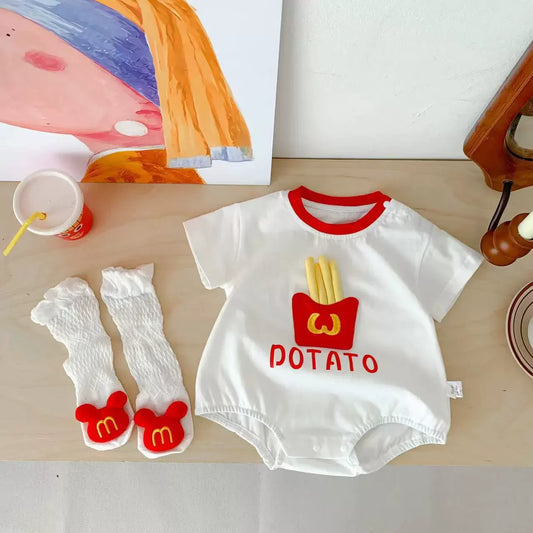 Дитячий комбінезон для немовлят, дитячий одяг для дівчаток та хлопчиків, цільний комбінезон з шкарпетками, 3D картопля фрі, милий комбінезон, 100% бавовна, новонароджений малюк, косплей одяг