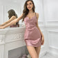 Summer Solid Silk Stain V-neck Nightgown Women's Sleepwear Butterfly Cross Suspender Backless Mini Dress Thin Nightdress