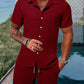 Spring and summer Europe and the United States new men's striped jacquard beach suit loose shorts shirt