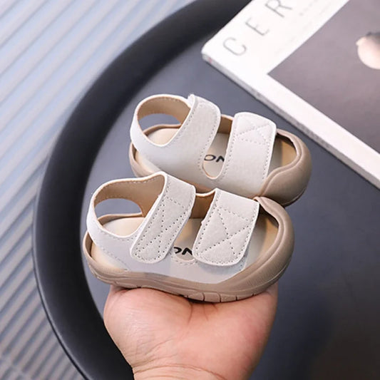 Children's Sandals Anti-kick Summer Shoes for Boy Solid Color Causal Kids Fashion Girls Walking Beach Sandals Non-slip Hook Loop