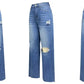 Women Jeans Wide Leg Pants Denim High Waist Zipper Fly Washing Holes Pockets High Street Ankle Length Flash Spring 2024