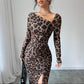 Sexy Leopard Print Women's Dresses Fashion Ruffled Sexy Slit Party Dress For Women Spring Summer  Bodycon Package hip Vestidos