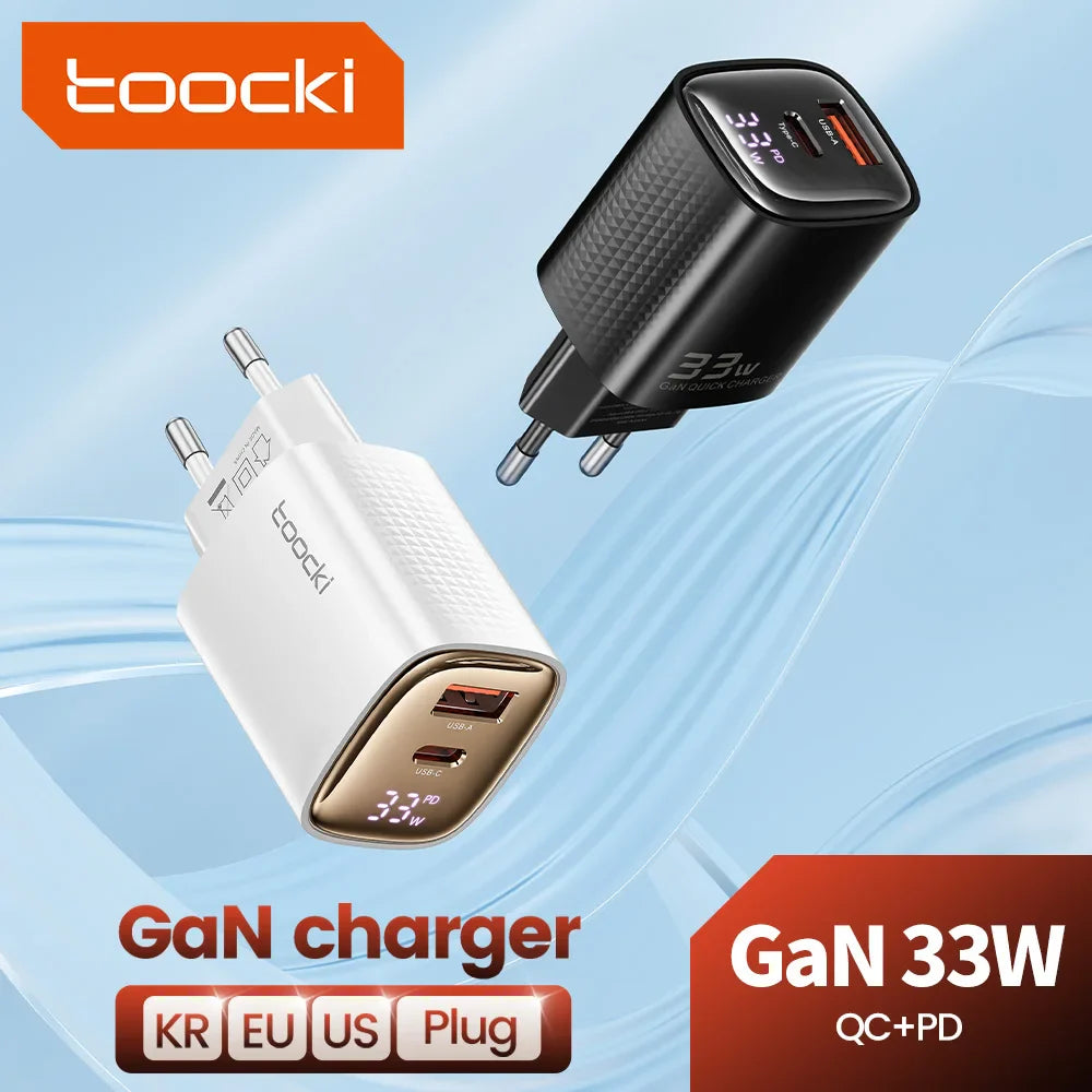 Зарядний пристрій Toocki GaN USB 33W з цифровим дисплеєм QC3.0 PD швидка зарядка Type C для iPhone 15 14 13 Pro Max Smausng Xiaomi Honor POCO