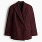 Vintage Women's Burgundy Blazers Elegant Lapel Double Breasted Pocket Full Sleeve Suit Jacket 2024 Autumn Lady Office Outwear