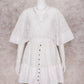 White Lace Tunic Sexy Deep V Neck Button Bikini Cover-ups Women Clothes 2025 Summer Sexy Ruffles Long Sleeves Mini Dress A1132