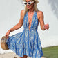 Sexy Halter Neck Beach Dresses For Women Printed Deep V-neck Backless Mini A-line Dress Chic Party Vacation Casual Lady Vestidos