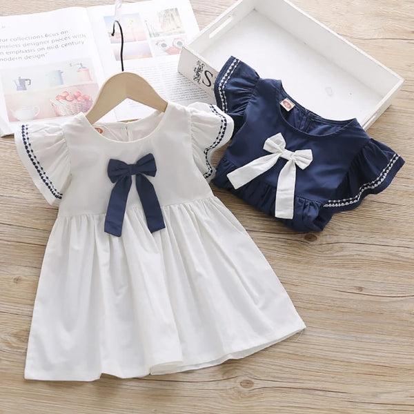 Summer Baby Girl Princess Dress Casual Fashion Baby Girl Flying Sleeve Bow-knot Princess Dress Kids Clothing For 1-6 Years Old