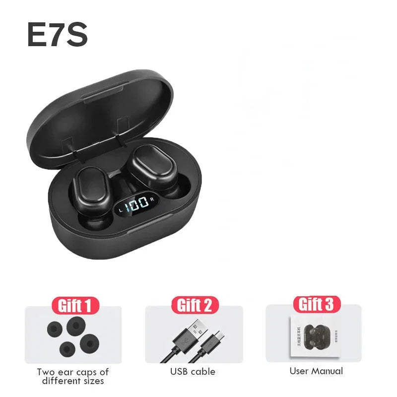 Нові бездротові навушники E7S TWS 5.2 з LED-дисплеєм, HiFi Bluetooth, водонепроникні спортивні бездротові навушники з мікрофоном, вкладиші для Xiaomi