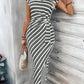 Elegant And Elegant Waist Lace Up Striped Round Neck Short Sleeve Long Dress Summer Party Bodycon Women's Dresses