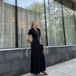 Elegant V Neck Denim Patchwork Knitted Long Dress Women Fashion Short Sleeved Buttons Bodycon Dresses Office Lady Pockets Robes