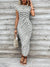 Elegant And Elegant Waist Lace Up Striped Round Neck Short Sleeve Long Dress Summer Party Bodycon Women's Dresses