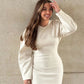 TRAFZA Autumn New Fashion Women Dresses Solid Long Lantern Sleeves Zipper Female Chic Holiday Style Loose Mini Dress Mujer