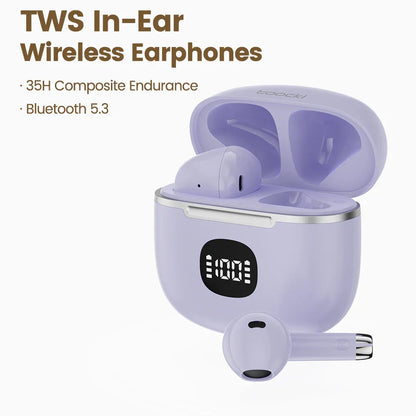 Навушники Toocki TWS бездротові Bluetooth 5.3 з сенсорним керуванням, музичні навушники з індикатором заряду, IPX4, бездротові спортивні навушники з мікрофоном