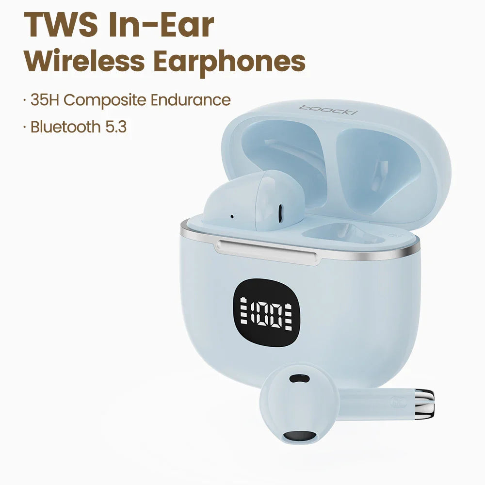 Навушники Toocki TWS бездротові Bluetooth 5.3 з сенсорним керуванням, музичні навушники з індикатором заряду, IPX4, бездротові спортивні навушники з мікрофоном