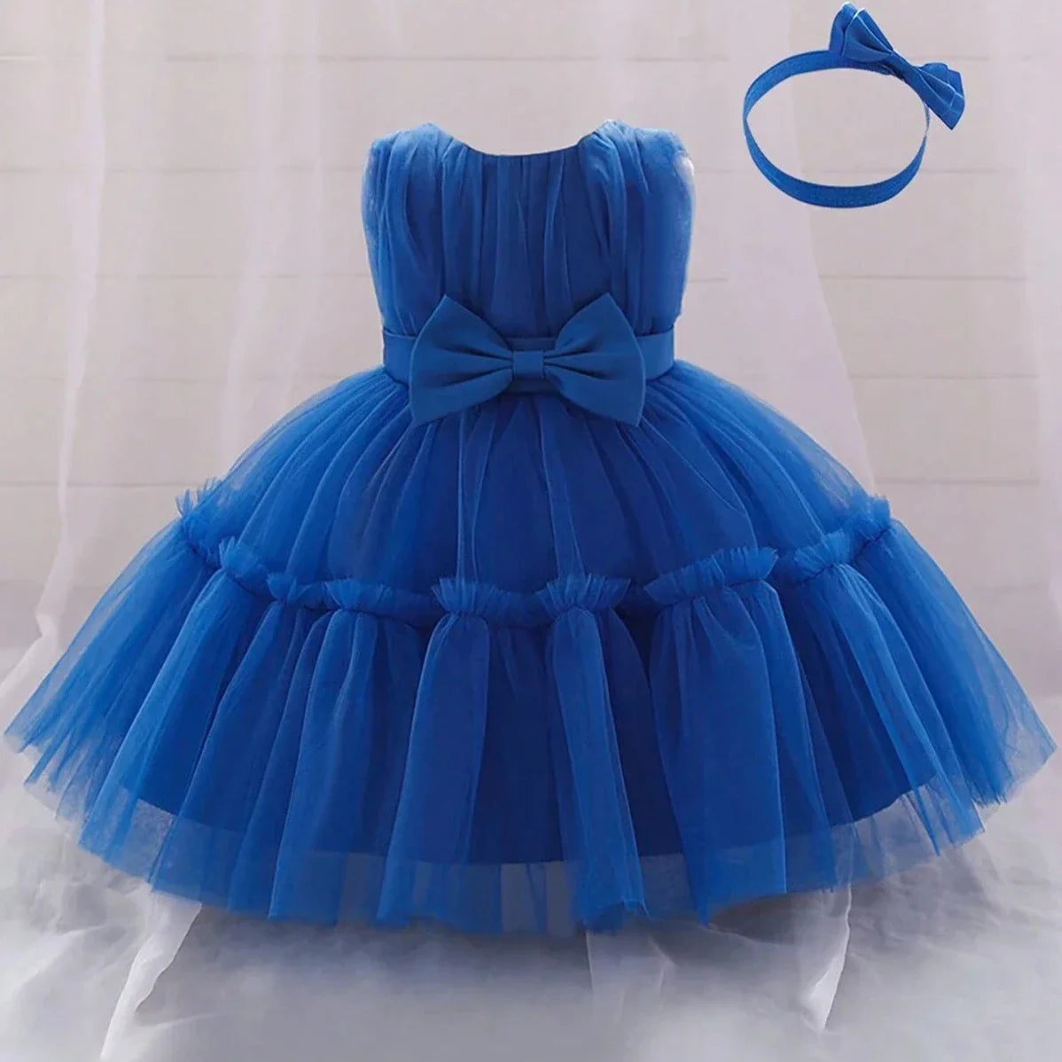 Baby Pleated Girl Princess Dress Outfit Infant White 1st Birthday Baptism Dress Toddler Bow Party Wedding Prom Gown Baby Clothes