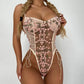 Porn Women Bandage Floral Embroidery Lace See Through Bodysuit String Lace Up Sexy Lingerie Romper Teddies Femme