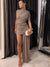 JULISSA MO Irregular Round Neck Ruched Ribbon Women Dress Coffee Sleeveless High Waist Mini Dress Summer Slim Party Club Outfits