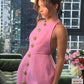 Halter Backless Mini Dress Women Summer New Fashion Elegant Sleeveless Gold Button Solid Color Dresses Lady Chic Party Vestidos