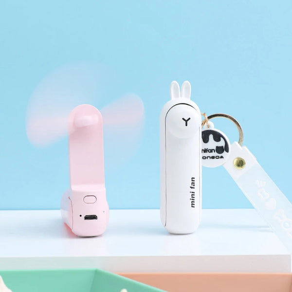 1Pc Cute Mini Handheld Fan Portable Keychain Fan Usb Recharge Small Pocket Fan Outdoor Traveling Cartoon Fan Birthday Gifts