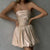 Talenza Pink Off Shoulder Pleated Mini Dress Women's Sexy Sleeveless A-Line Dress Elegant One Shoulder Backless Party Mini Dress