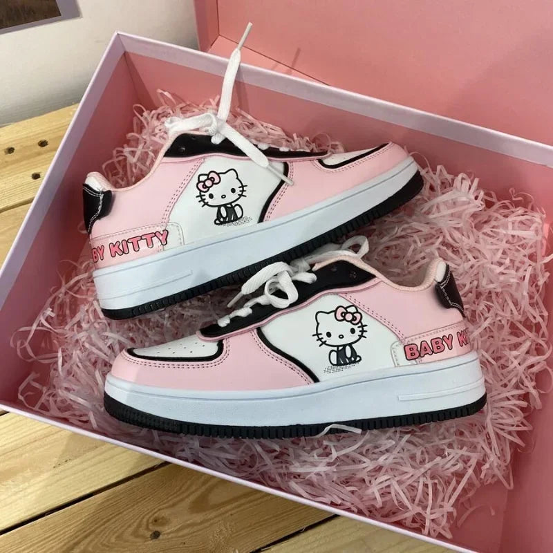 Весняно-осінні дівчачі кросівки Hello Kitty рожевого кольору, милі, жіночі, у стилі Харадзюку, м'які, для скейтборду, повсякденні вулканізовані взуття для жінок