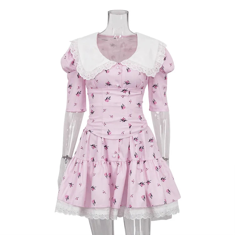 Summer Floral Printed Patchwork Mini Dress Female V-Neck Short Sleeve Slim Fashion Elegant Party Dresses Gown For Women Vestidos