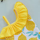 BeQeuewll Children Girl Summer Swimsuit Beach Wear Ruffle Sleeveless One Shoulder Lemon Print Baby Bathing Suit Infant Swimwear