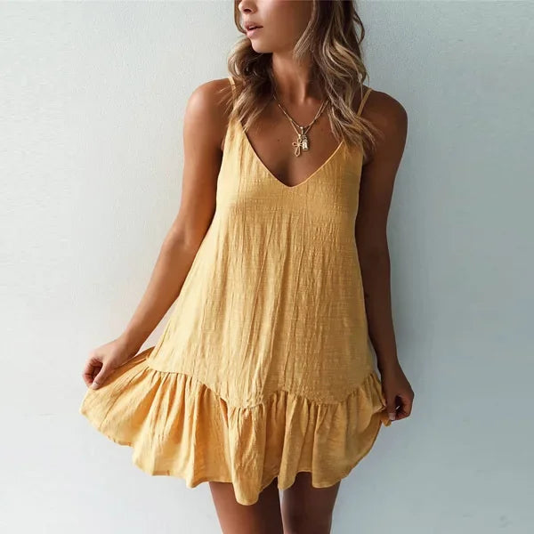 Dress Women Sexy Spaghetti Strap Ruffle Summer Dress 2025 Cotton Linen Vestidos Green Dresses Off Shoulder Sexy Mini Sundress