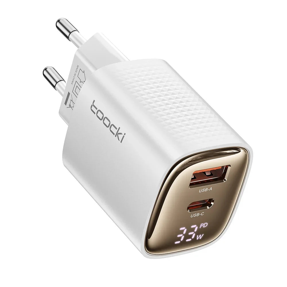 Зарядний пристрій Toocki GaN USB 33W з цифровим дисплеєм QC3.0 PD швидка зарядка Type C для iPhone 15 14 13 Pro Max Smausng Xiaomi Honor POCO