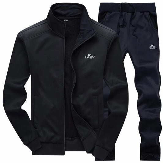 New Men Sets Fashion Sporting Suit Warm Embroidery Zipper Sweatshirt +Sweatpants Men Clothing 2 Pieces Sets Slim Tracksuit 2025