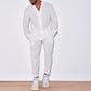 Autumn men's new fashion casual linen suit long sleeve overalls single breasted solid color button suit