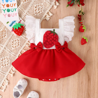 Summer 0-1 Year Old Baby Fashion Trend Cute Comfortable Soft Personality Strawberry One-Piece Dress Pattern Three-Dimensional