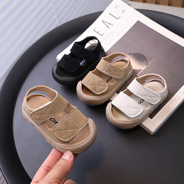 Children's Sandals Anti-kick Summer Shoes for Boy Solid Color Causal Kids Fashion Girls Walking Beach Sandals Non-slip Hook Loop