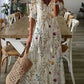 Spring Summer New 2024 Women's Casual Sweet Loose Sexy V-neck Drawstring Fashionable Printed Long Sleeved Dress