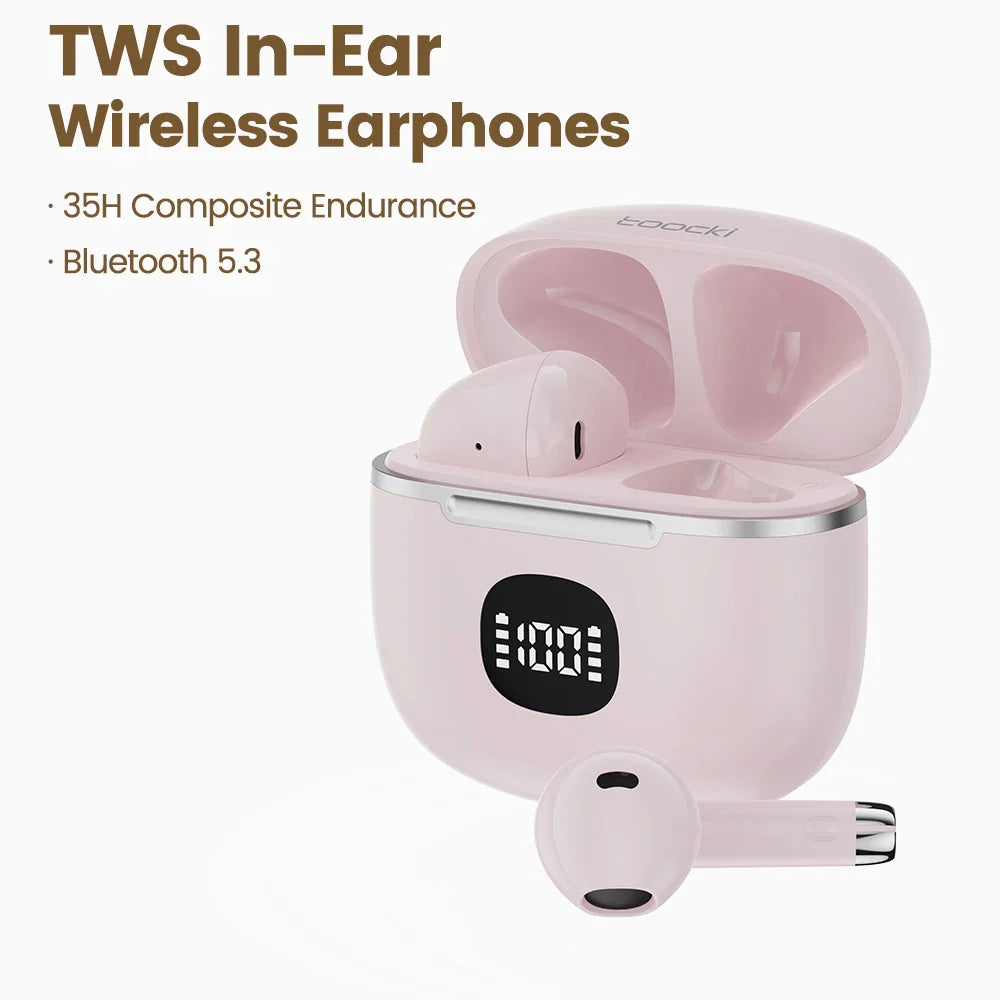 Навушники Toocki TWS бездротові Bluetooth 5.3 з сенсорним керуванням, музичні навушники з індикатором заряду, IPX4, бездротові спортивні навушники з мікрофоном