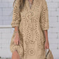 ZANZEA Women Fashion Hollow Out Embroidered Short Dress Holiday Casual Loose 3/4 Sleeve Knee-length Vestidos Lace Patchwork Robe