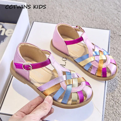 Girls Sandals New 2025 Summer Fashion Princess Party Dress Shoes Kids Colorful Soft Sandals Toddler Children Beach Weave Flats