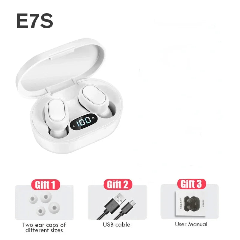 Нові бездротові навушники E7S TWS 5.2 з LED-дисплеєм, HiFi Bluetooth, водонепроникні спортивні бездротові навушники з мікрофоном, вкладиші для Xiaomi