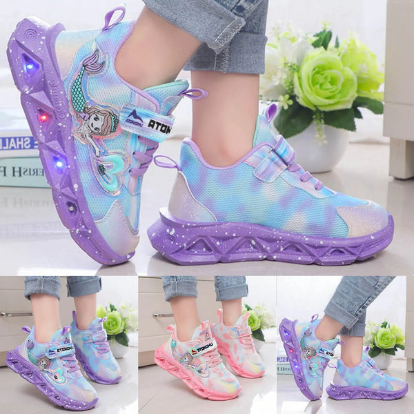 Led Lights Mesh Breathable Children's Sports Shoes New Cartoon Boys Dinosaur Sports Baby Girls Flats Casual Sports Running Shoes